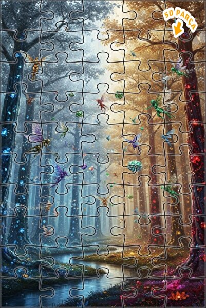 Teona Ahşap لغز خشبي مؤطر بطبقتين من فيريلس الغابة السحرية 50 قطعة 15×25