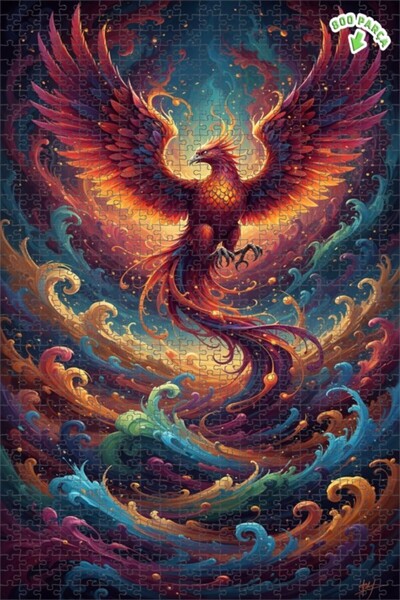 Teona Ahşap لوحة فنية بتصميم طائر الفينيق الأحمر بمظهر الزيت، لغز خشبي بإطار ...
