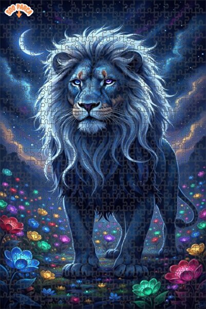 Teona Ahşap لغز خشبي مؤطر بطبقتين بتصميم فني يشبه لوحة زيتية لأسد ليلي غامض 5...