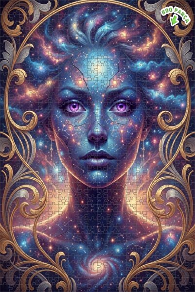 Teona Ahşap Cosmic Woman Galaxy Art Double Layer Framed Wooden Puzzle 800 Pie...