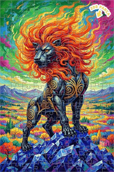 Teona Ahşap لغز فني بمظهر زيت اللوحة الفنية لأسد ذو شعر ناري 200 قطعة 25x35