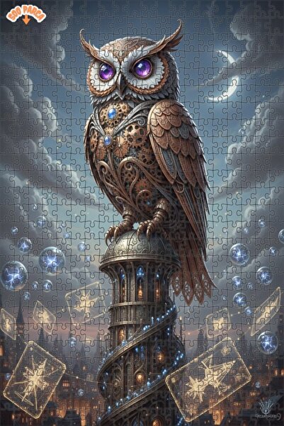 Teona Ahşap Mechanical Owl Art Double Layer Framed Wooden Puzzle 500 Pieces 5...