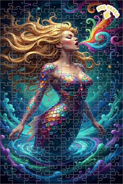 Teona Ahşap لغز خشبي ملون بإطار مزدوج الطبقات بمظهر حورية البحر السحرية الملو...