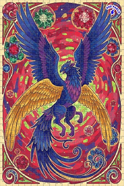 Teona Ahşap لغز خشبي مؤطر بطبقتين بمظهر مائي على شكل طائر الفينيق الخيالي 600...