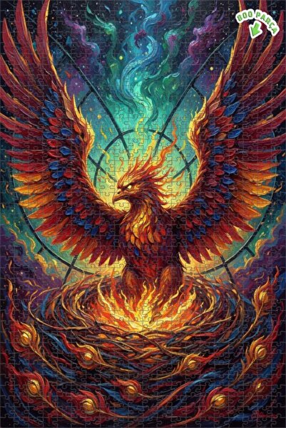 Teona Ahşap لغز فني على شكل طائر الفينيق بتأثيرات الألوان الزيتية 800 قطعة 70x50