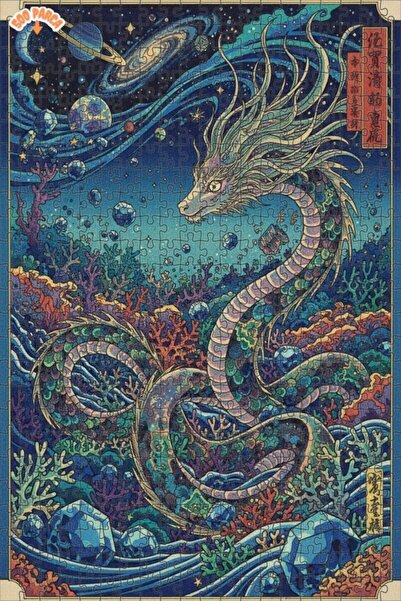 Teona Ahşap لغز خشبي بإطار مزدوج الطبقات بمظهر لوحة زيتية فنية بتصميم التنين ...