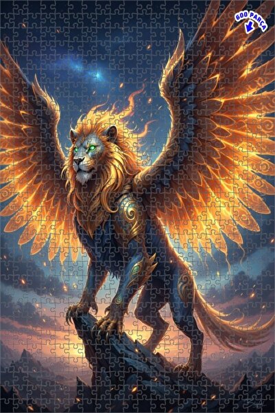 Teona Ahşap لغز خشبي مؤطر بطبقتين بمظهر لوحة زيتية لأسد ذو أجنحة غامضة 600 قط...