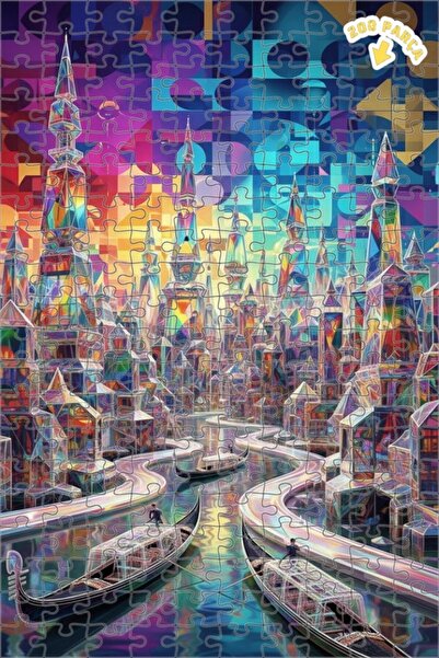 Teona Ahşap لوحة زيتية لرحلة جندول المدينة الكريستالية، لغز خشبي بإطار من طاب...