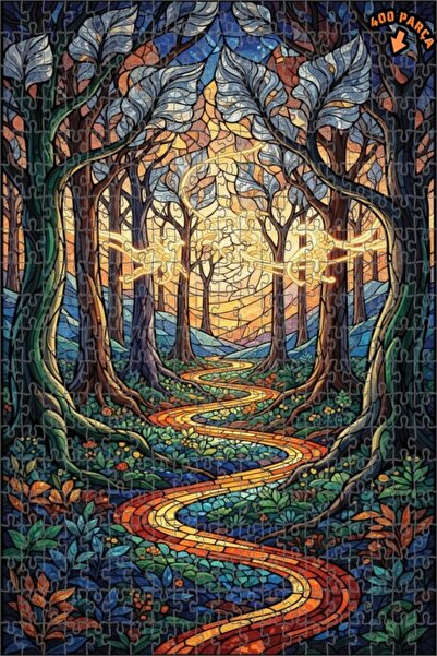 Teona Ahşap لغز خشبي بتصميم طريق الغابة الزجاجي الملون، لغز خشبي بإطار مزدوج ...