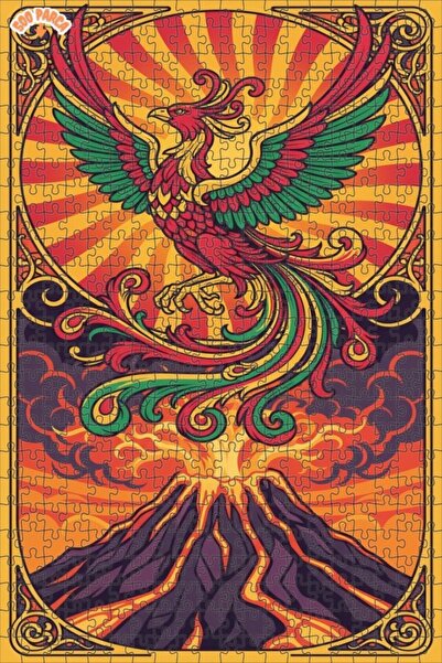 Teona Ahşap Mythological Phoenix Volcano Eruption Double Layer Framed Wooden ...