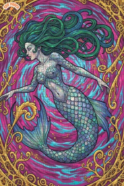 Teona Ahşap لغز فني بمظهر لوحة زيتية لحورية البحر الغامضة 500 قطعة 50×30