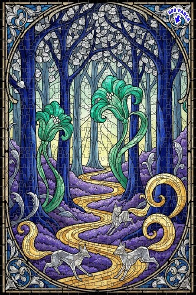 Teona Ahşap لغز خشبي فني من الزجاج الملون على شكل ثعالب الغابة السحرية 600 قط...