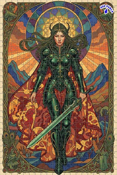 Teona Ahşap لغز خشبي مستوحى من الفن لملكة المحارب المدرعة الخضراء 600 قطعة 50x35