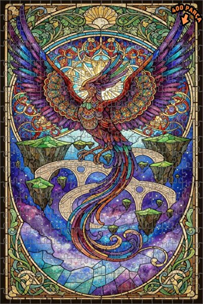 Teona Ahşap لغز خشبي بإطار مزدوج الطبقات بفن الزجاج الملون على شكل العنقاء ال...