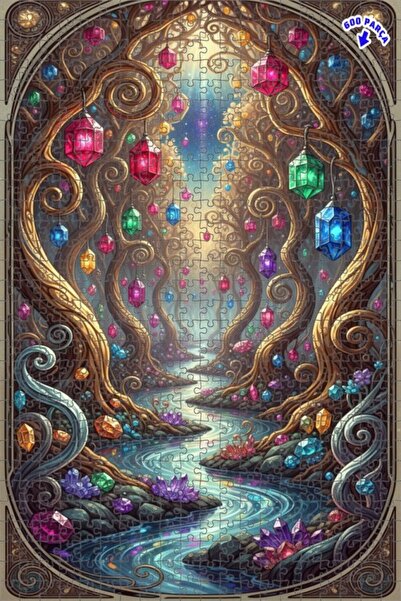 Teona Ahşap لغز خشبي مؤطر بطبقتين من الغابة الكريستالية السحرية 600 قطعة 50x35