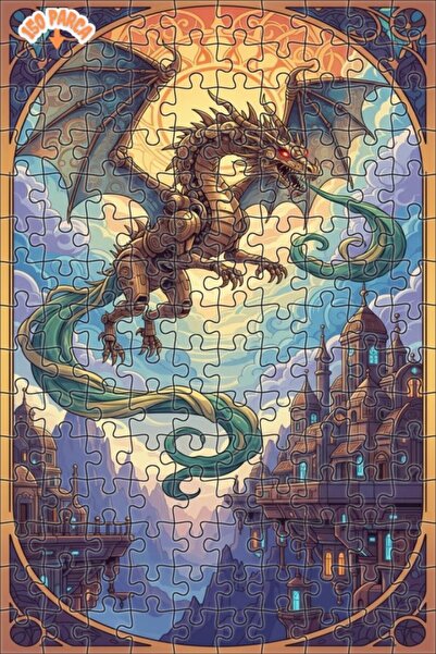 Teona Ahşap Mechanical Dragon Art Oil Painting Look Double Layer Framed Woode...