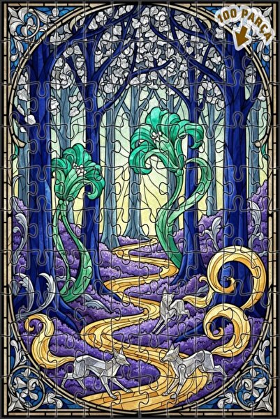 Teona Ahşap لغز خشبي فني من الزجاج الملون على شكل ثعالب الغابة السحرية 100 قط...