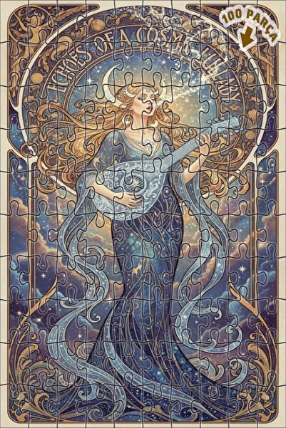 Teona Ahşap Cosmic Melody Oil Painting-Like Art Trend Double-Decker Framed Wo...