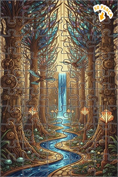 Teona Ahşap لغز خشبي مؤطر بطبقتين لشلال الغابة الغامضة 50 قطعة 15×25