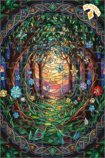 Teona Ahşap لغز خشبي بإطار مزدوج الطبقات بمظهر فني من الزجاج الملون لطريق الغ...