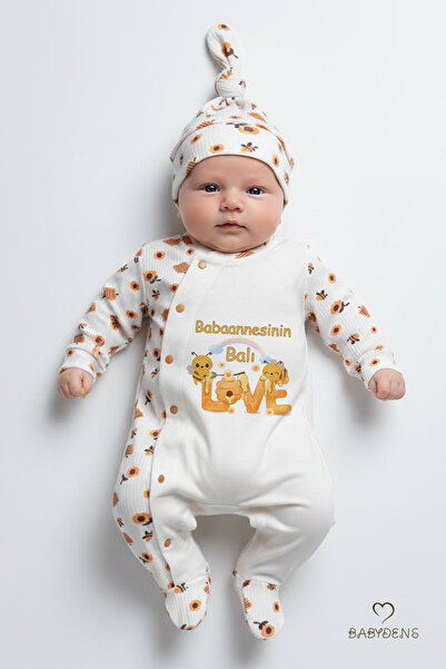 BABYDEN'S Grandma's Honey Written Newborn Baby Romper Hat Set Bee Pattern 100...