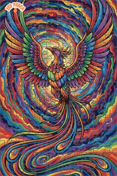 Teona Ahşap لغز خشبي بإطار مزدوج الطبقات بمظهر لوحة زيتية لطائر الفينيق قوس ق...