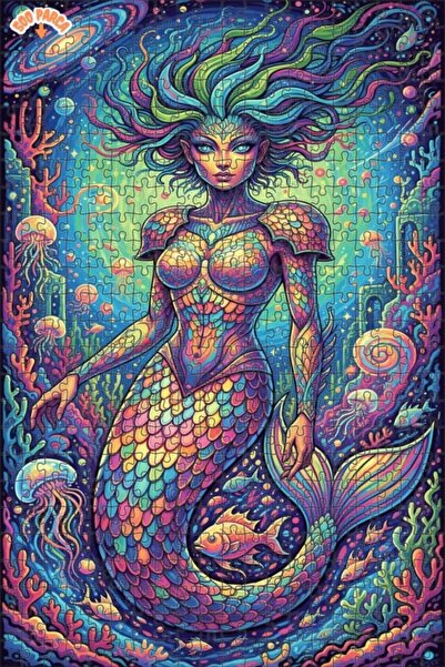 Teona Ahşap لغز خشبي مؤطر بطبقتين على شكل حورية البحر الملونة، 500 قطعة، مقاس...