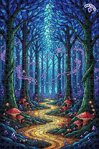 Teona Ahşap لغز خشبي على شكل طريق الغابة السحرية مع إطلالة على الزجاج الملون،...