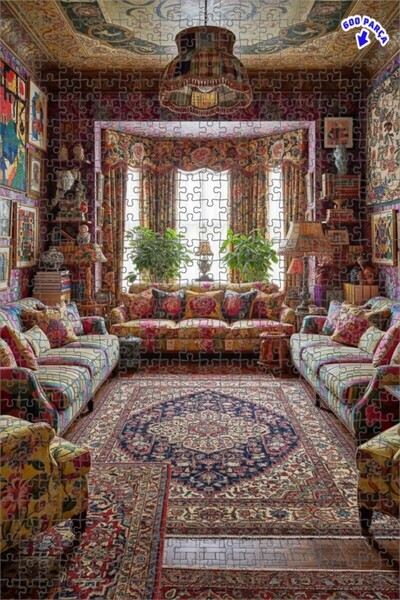 Teona Ahşap Renkli Etnik Salon Desenli Yağlı Boya Görünümlü Çift katlı Çerçev...