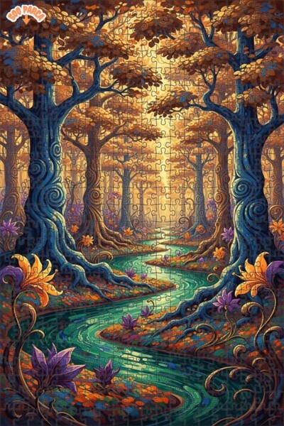 Teona Ahşap لغز خشبي مؤطر بطبقتين بمظهر لوحة زيتية لجبل الغابة النهرية 500 قط...