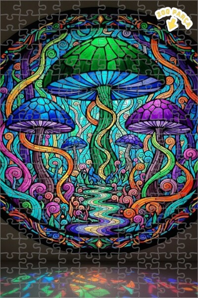 Teona Ahşap لغز خشبي ملون ذو طبقتين بإطار من فطر الغابة السحرية 200 قطعة 25x35