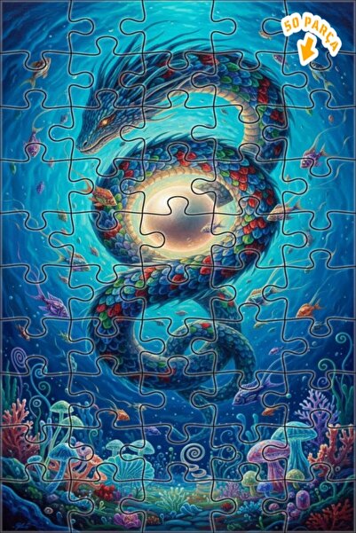 Teona Ahşap لوحة زيتية للتنين الغامض وكنز تحت البحر، لغز خشبي بإطار مزدوج الط...