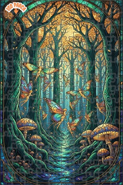 Teona Ahşap لغز خشبي مؤطر بطبقتين على شكل فراشات الغابة السحرية 150 قطعة 20×30