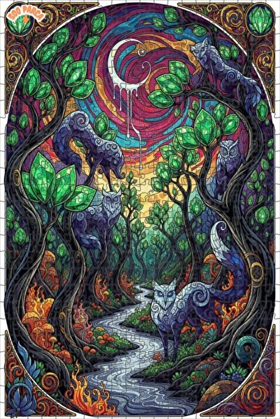 Teona Ahşap ألغاز خشبية ملونة مؤطرة بتصميم غابات غامضة وذئاب ونعام 500 قطعة 5...