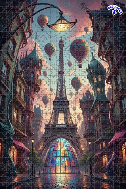 Teona Ahşap لغز خشبي مؤطر بطبقتين بمظهر لوحة زيتية لمشهد بالونات باريس الساحر...