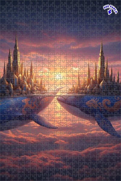 Teona Ahşap لوحة زيتية رائعة لمشهد مدينة الحوت، لغز خشبي بإطار مزدوج الطابق 6...