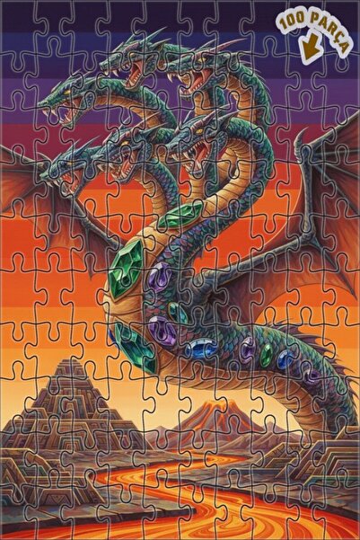 Teona Ahşap لغز خشبي مؤطر بطبقتين بتصميم التنين ذو الخمسة رؤوس، 100 قطعة، 25×25