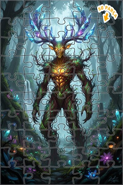 Teona Ahşap لغز فني بتصميم غابة ووحش ذو قرون كريستالية، مظهر لوحة زيتية، 50 ق...