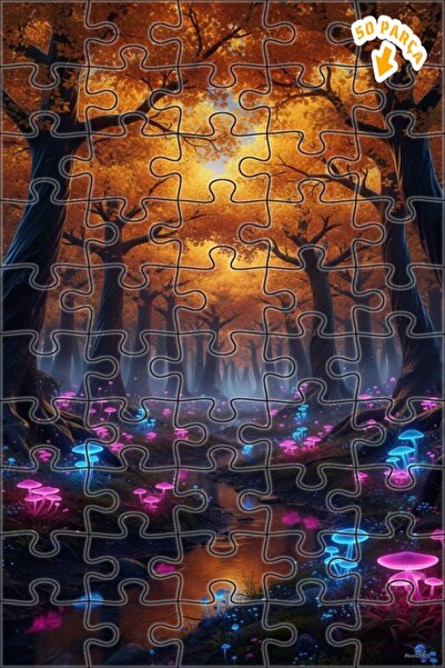 Teona Ahşap لغز خشبي مؤطر بطبقتين من فطر الغابة السحرية 50 قطعة 15x25