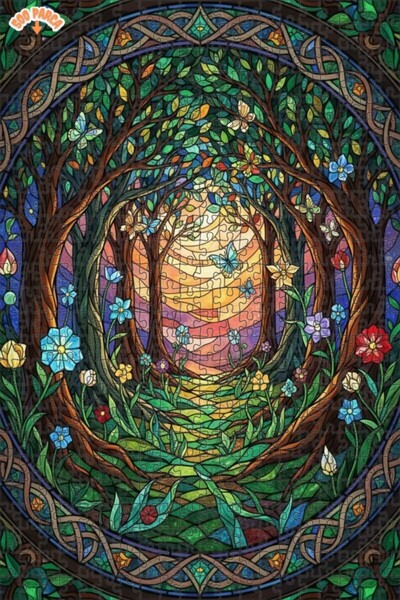 Teona Ahşap لغز خشبي بإطار مزدوج الطبقات بمظهر فني من الزجاج الملون لطريق الغ...