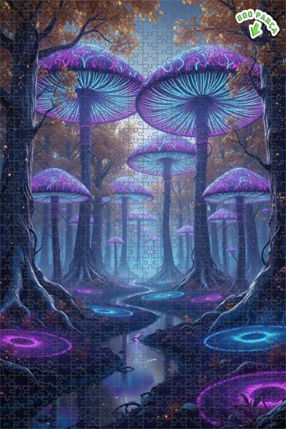 Teona Ahşap لغز خشبي بإطار مزدوج الطبقات بمظهر لوحة زيتية لفطر الغابة النيوني...