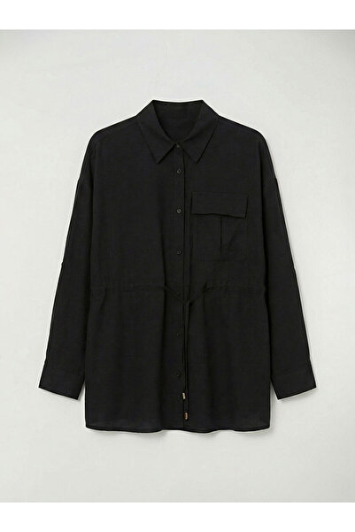 LC Waikiki Black ruched women's shirt with tie detail