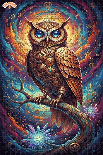 Teona Ahşap Mysterious Mechanical Owl Art Double Layer Framed Wooden Puzzle 5...