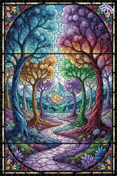 Teona Ahşap ألغاز خشبية مؤطرة بطبقتين بتصميم فن الزجاج الملون للأشجار السحرية...