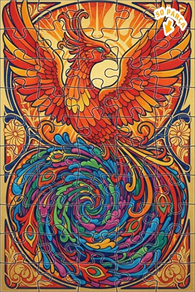 Teona Ahşap لغز خشبي رائع بإطار مزدوج الطبقات بمظهر لوحة زيتية لطائر الفينيق ...