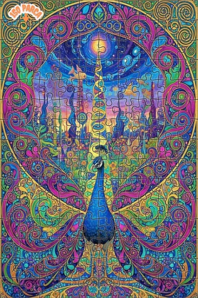 Teona Ahşap Magical Peacock Dream Oil Painting Look Double Layer Framed Woode...