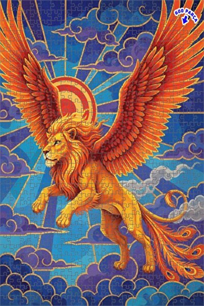 Teona Ahşap لوحة فنية خشبية مؤطرة بطبقتين على شكل أسد مجنح بمظهر زيتية، 600 ق...