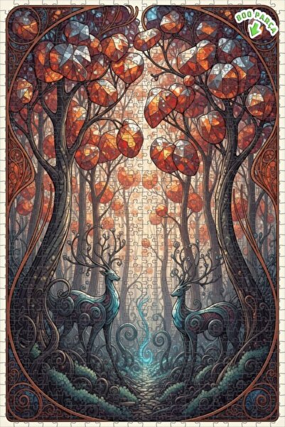 Teona Ahşap لغز خشبي مؤطر بطبقتين بمظهر لوحة زيتية لغزلان الغابة السحرية 800 ...