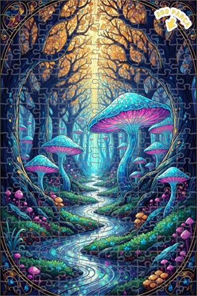 Teona Ahşap لغز خشبي مؤطر بطبقتين من فن فطر الغابة السحرية 200 قطعة 25x35