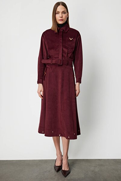 Onteks On Tri̇ko Studded F Corded Fabric Midi Skirt 66535